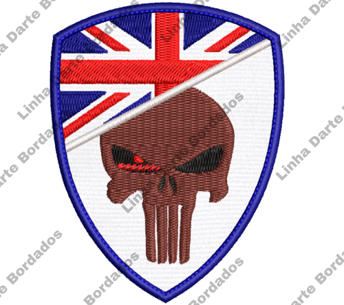 Patch bordado Militar Caveira Justiceiro Reino Unido 9x7cm