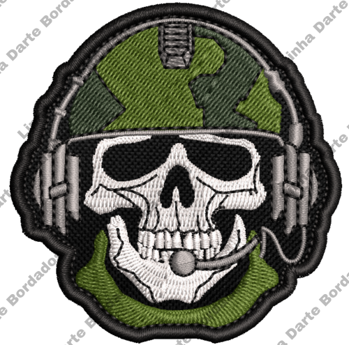 Patch Bordado Tático Caveira Militar Capacete verde 7cm