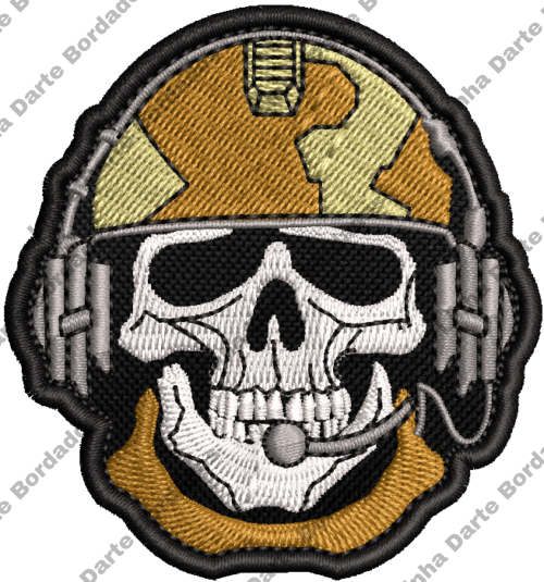 Patch Bordado Tático Caveira Militar Capacete Caqui 7cm