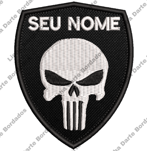 Patch Bordado Caveira Justiceiro seu nome 8x6,5cm