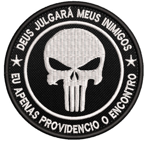 Patch Bordado justiceiro Deus julgará 8cm Preto