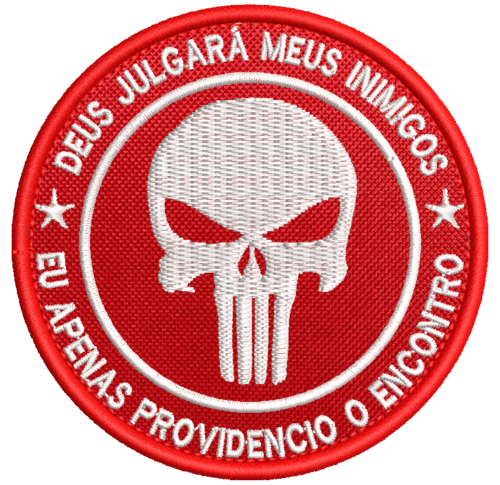 Patch Bordado justiceiro Deus julgará 8cm vermelho