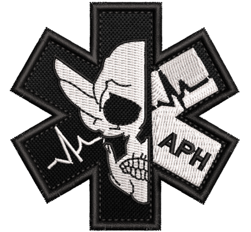 Patch Bordado Caveira APH Médico tático 7cm preto e branco