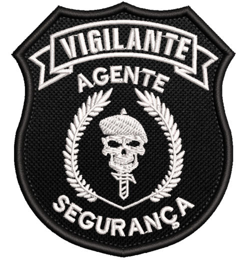 Patch Bordado Vigilante Agente Segurança caveira ramos 8x7cm