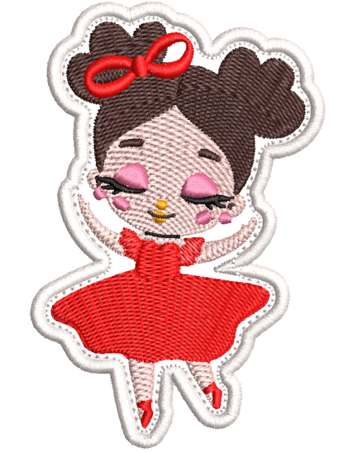 Patch Bordado Bailarina vestido lacinho vermelho 9x6cm